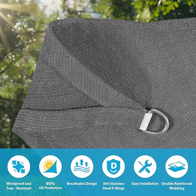 Amagenix Sun Shade Sail 8'X16'Curved Edge Outdoor Shade Canopy Dark Grey Breathable 95% UV Block Shade Cloth for Patio Garden Backyard (We Make Custom Size)