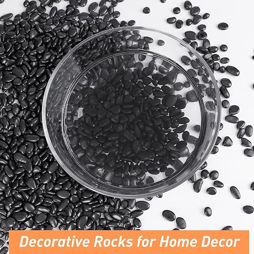 5 lbs Black Pebbles for Indoor Plants, Succulent, Bamboo, Vase, 3/8" Plant Rocks for Pots Indoor, Small River Rocks Decorative Pea Gravel, Highly Polished