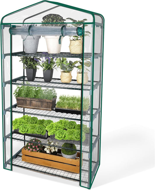 5-Tier Mini Greenhouse 19x40x75 Inch - 40" Wide Portable Plant House with Reinforced PVC Cover, Indoor/Outdoor Gardening Shelves for Wheatgrass, Herbs & Seedlings
