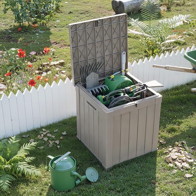 50 Gallon Resin Deck Box, Lockable Outdoor Storage Box for Patio Cushions Storage Furniture,Garden Tools, Pool Supplies, Weatherproof and UV Resistant (Grey)