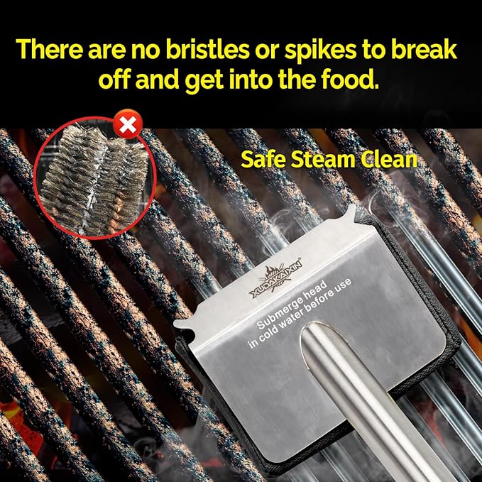 Grill Brush Bristle Free,Unique Wave pad for Cast Iron/Stainless-Steel Grates, (Only Replaceable Cleaning Head No Grill Brush)