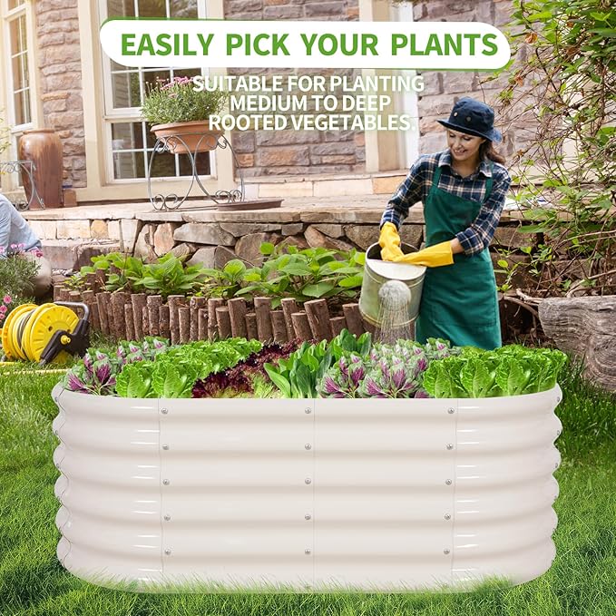 Galvanized Raised Garden Bed Outdoor- 2 Pcs Raised Beds for Gardening| Metal Planter Box, Steel Raised Garden Bed Kit with Gloves for Vegetables, Flower, Herbs (4x2x1.4FT, White)