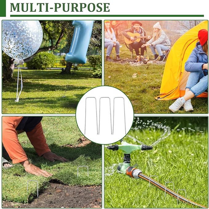 6 Inch Garden Stakes Galvanized Landscape Staples Green U-Type Turf Staples for Artificial Grass Rust Proof Sod Pins Stakes for Securing Yard Fences Weed Barrier Outdoor Tents Tarps (Silver 200)