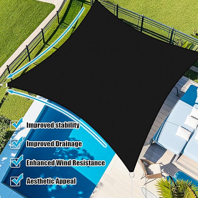 Amagenix Sun Shade Sail 8'X9' Curved Edge Outdoor Shade Canopy Black Breathable 95% UV Block Shade Cloth for Patio Garden Backyard (We Make Custom Size)