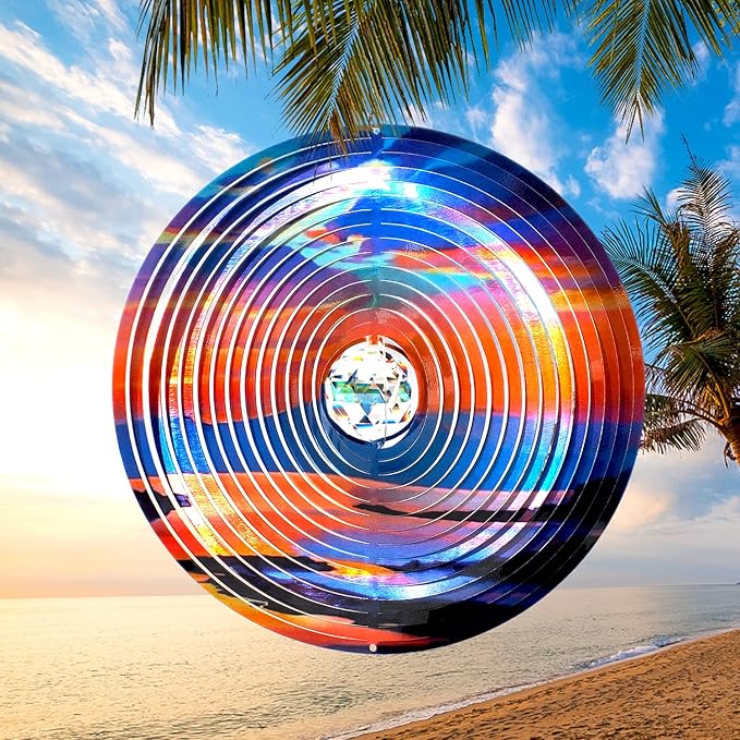 FONMY Mandala Wind Spinner w/Crystal Ball-Rosy Down 3D Stainless Steel Hanging Spinners Worth Gift Christmas Decoration Indoor/Outdoor Garden Décor Kinetic Yard Art 12 Inches Wind Sculpture