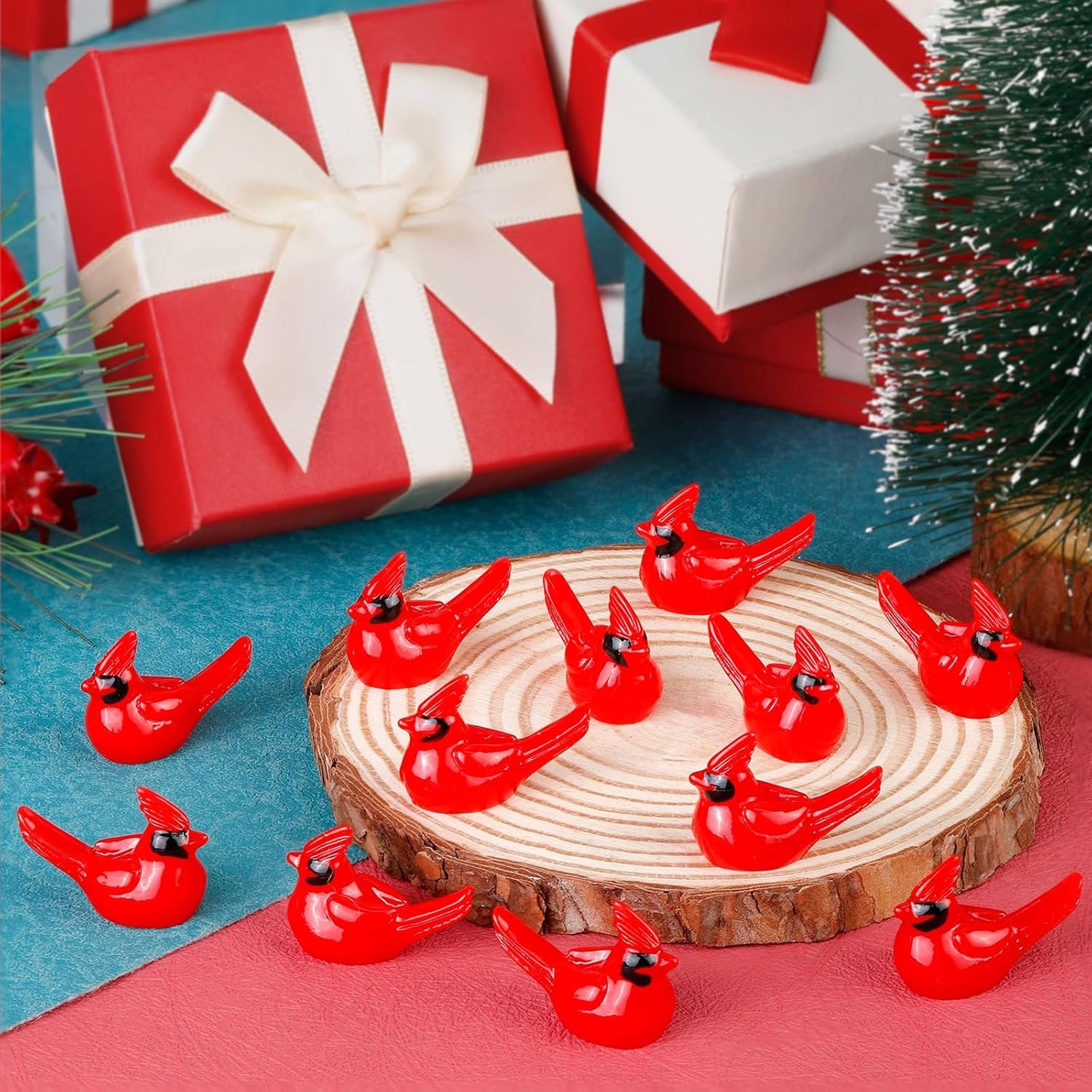 100 Pcs Mini Resin Red Cardinal Bird Figurines – Tiny Cardinal Ornaments for Christmas, Cake Toppers, Garden Crafts, Dollhouse, Fairy Micro Landscape, Party and Home Decorations