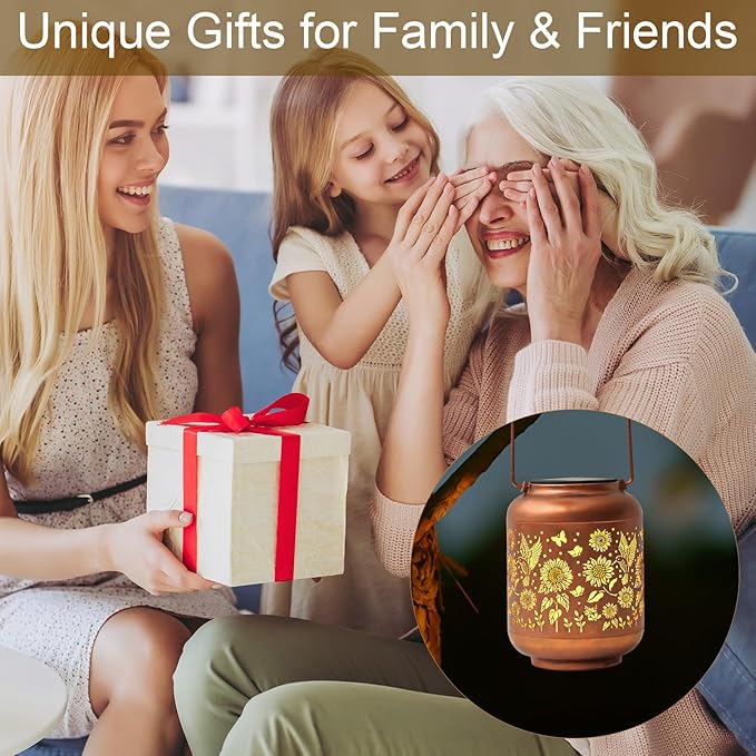 Birthday Gifts for Women Mom Grandma Solar Lanterns Outdoor Waterproof Hummingbird Garden Decor Hanging Metal Lights Outside for Yard,Patio,Backyard,Porch