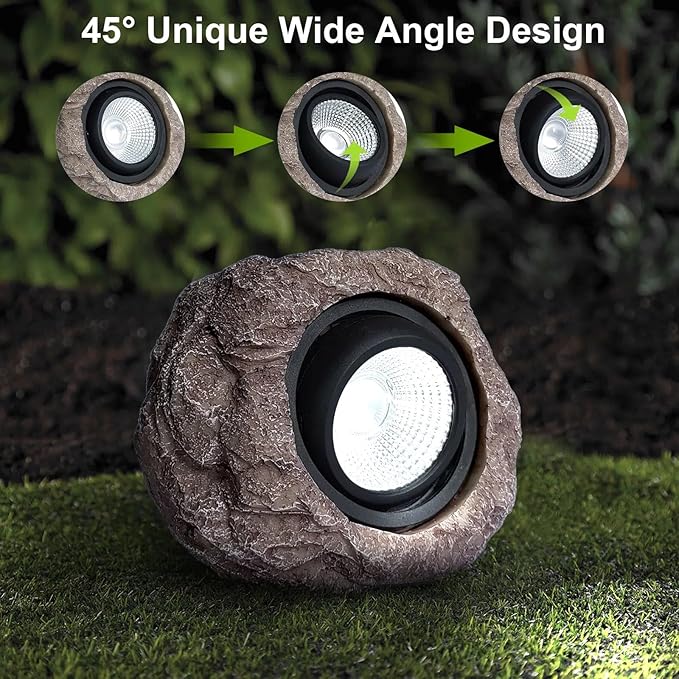 2 Pack Solar Rock Lights, Outdoor Decorative Garden Spotlights for Pathway, Walkway, Yard, Landscape, Patio