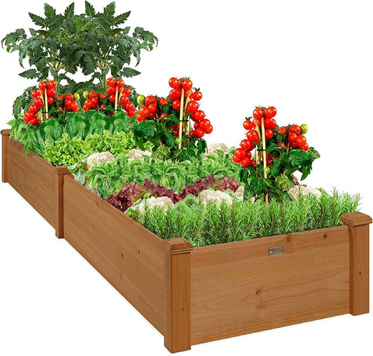 Best Choice Products 8x2ft Outdoor Wooden Raised Garden Bed Planter for Vegetables, Grass, Lawn, Yard - Acorn Brown