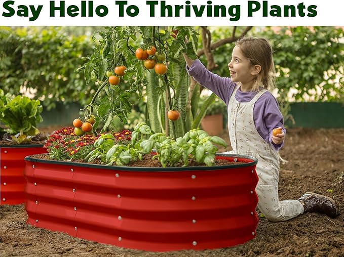 Galvanized Raised Garden Beds Outdoor // 4×2×1 ft Planter Raised Beds for Gardening, Vegetables, Flowers // Large Metal Garden Box (Red)