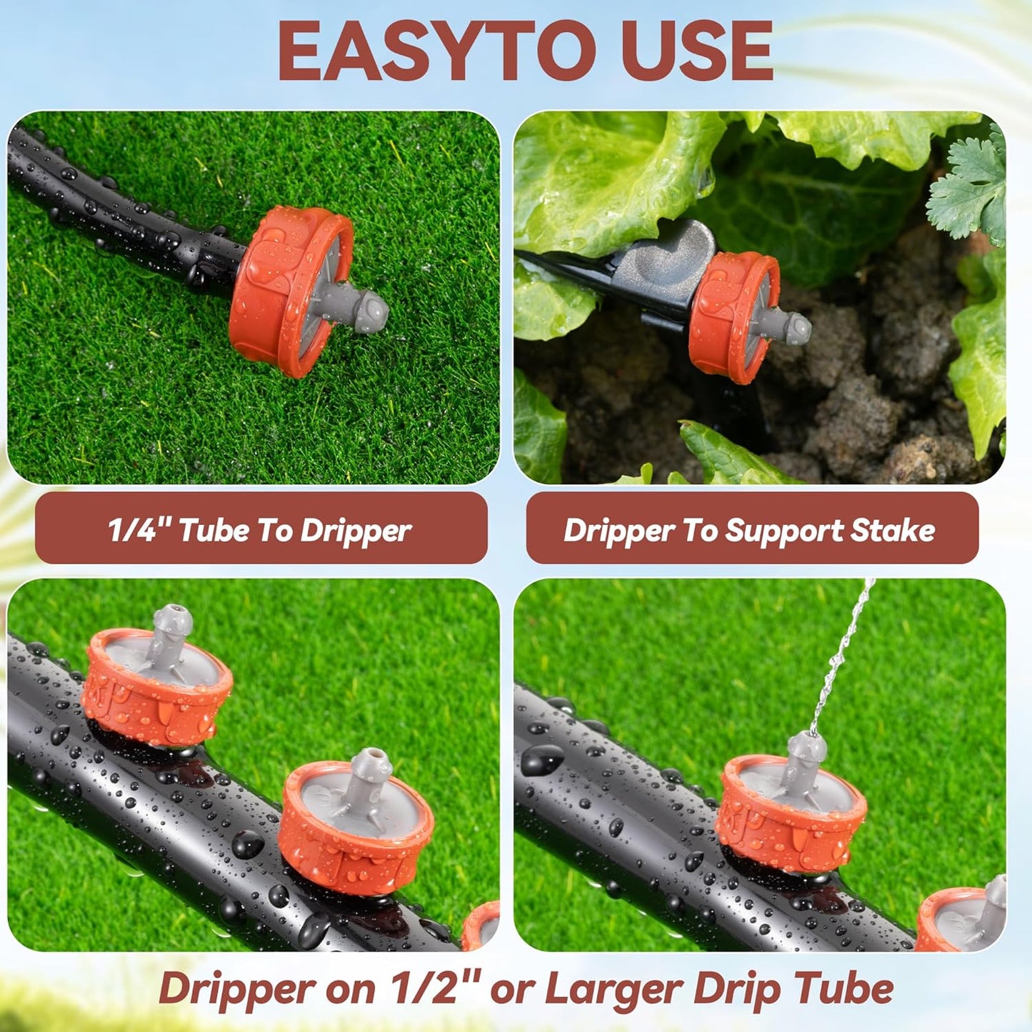 200Pcs 0.25 GPH Pressure Compensating Irrigation Spot Drippers,Constant Flow Barb Outlet Watering Dripper Emitters Heads Parts for 1/4 Inch Watering Tubing Line for Garden Pots Plant Irrigation System