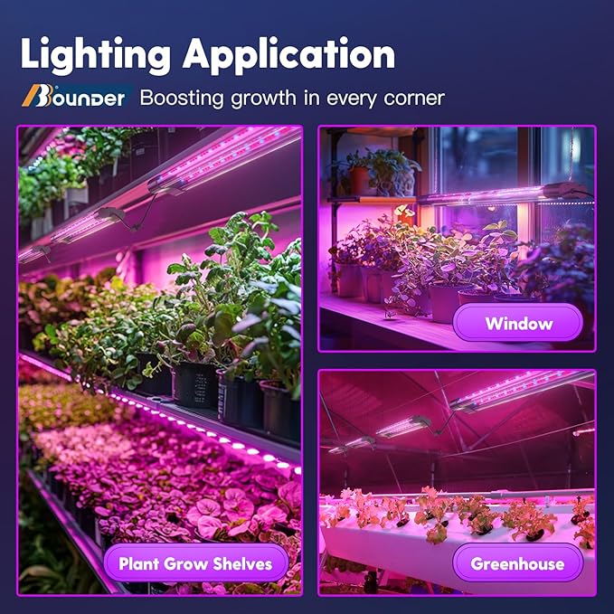 BBOUNDER 2ft 4 Pack Grow Lights for Indoor Plants with Mechanical Outlet Timer, 80W (4x20W, 440W Equivalent), Red Blue Full Spectrum, Linkable LED Grow Light for Hydroponic Indoor Plant Seedling Veg
