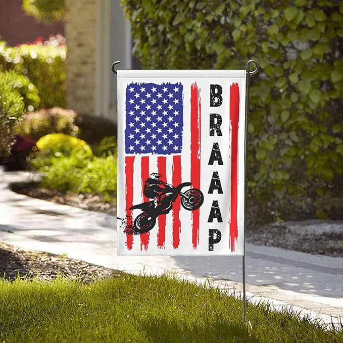 Braaap Motocross Dirt Bike American Flag Garden Flag 12x18 Inch Outdoor Decoration Banner House Flags Yard Farmhouse Garden Deco Indoor Sign, Colour6