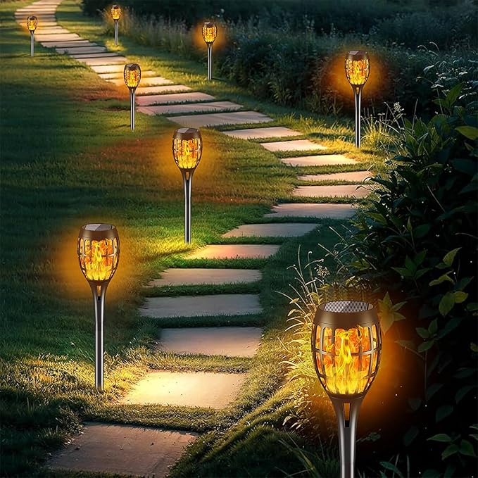 8 Pack Led Solar Torch Light with Flickering Flame Outdoor Waterproof Solar Flame Torch Garden Lights for Outside Yard Pathway Decoration