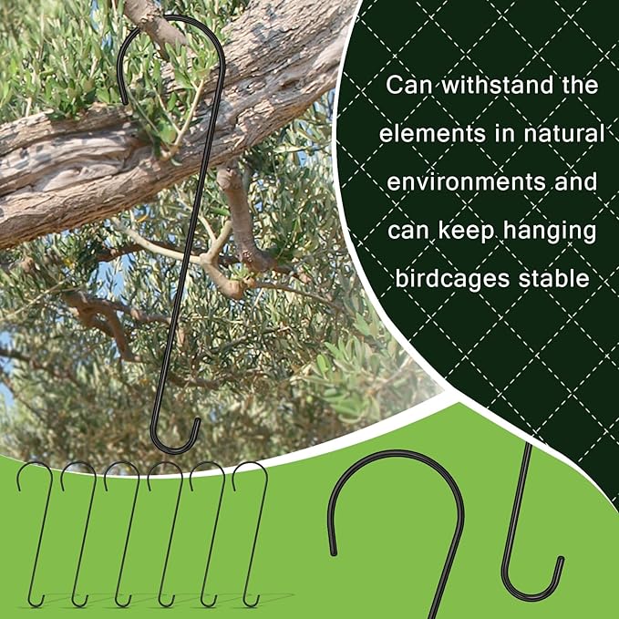 6 Packs 24 Inch Long S Hooks for Hanging Plants,Extra Large S Hooks,Metal Bird Feeder Hooks, Rustproof Garden Planter Hanger for Tree Branch, Basket, Lanterns, Wind Chimes, Outdoor Use