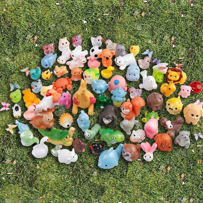 80 Pcs Mini Resin Animals 80 Styles Resin Animals Figurines Bulk for Fairy Garden Miniature Dollhouse Accessories Hide Crafts Decor