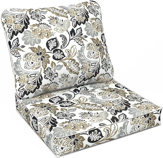 LVTXIII Outdoor Deep Seat Cushion Patio Seat and Back Cushion Set Seasonal Chair Cushion with Removable Cover and Adjustable Buckle for Home and Garden, 24"x24"x4", Dailey Tan