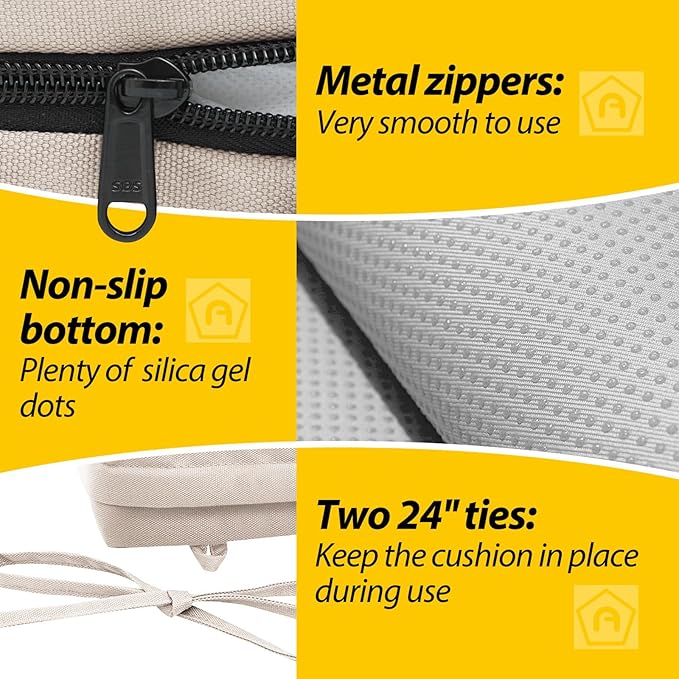 AAAAAcessories Outdoor Seat Cushions for Chairs, Waterproof, Fade-Resistant Patio Furniture Replacement Cushions, 20" x 18" x 3", Set of 2, Khaki Beige