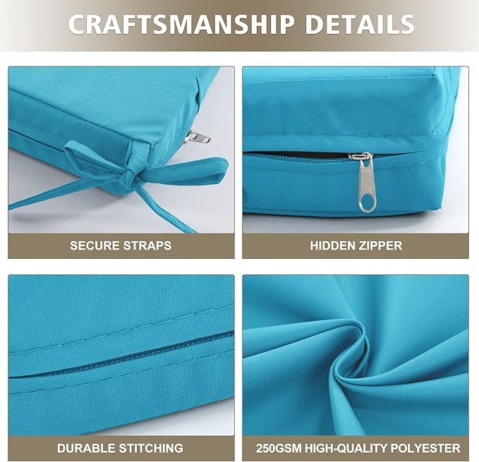 24x24 Inch Outdoor Cushions for Patio Furniture, Waterproof Outdoor Chair Cushions w/Fade-Resistant, Removable & Machine-Washable Covers, Deep Seat Sofa/Couch Pad Replacement – Set of 1/2/4, Teal