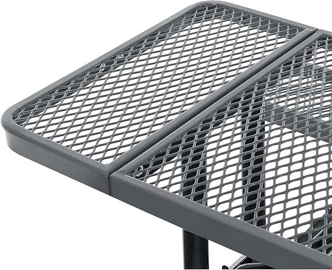 Global Industrial 8’L Rectangular Picnic Table, Expanded Metal, Gray Thermoplastic Coating, Attached Benches, 1-1/2” Umbrella Pole Hole, Outdoor-Rated, 1000 lb Capacity, 96” x 30” Tabletop