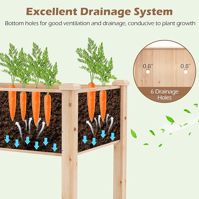 Giantex Raised Garden Bed, Elevated Wood Planter Box with Drain Hole, Gardening Planter Raised Bed for Planting Vegetables Flowers Succulents Herbs,73" Lx23 Wx30 H