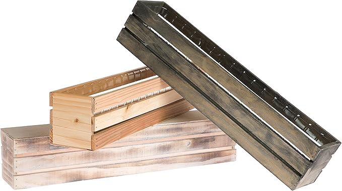 20" Rectangular Rustic Wood Planter with Plastic Liner l Rustic Whitewash l Wine Crate Style, Home and Wedding Decorations, Garden Ornaments (20x4 Wine Crate Set of 2, Whitewash)