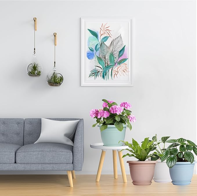 5 Packs 10 inch Plant Pots + Saucer, Planters for Indoor & Outdoor Plants with Drainage Holes | Plastic Flower Pots, Large Planter (White, 10 inch)