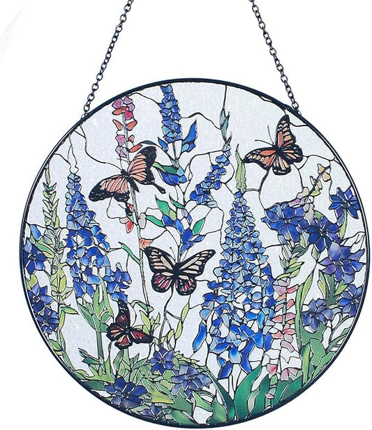 7.8'' Lavender Monarch Butterfly Suncatcher Stained Glass - Monarch Lavender Originally Designed Butterfly Suncatchers for Sun Catchers Indoor Window | Beautiful Gifts for Butterfly Lovers