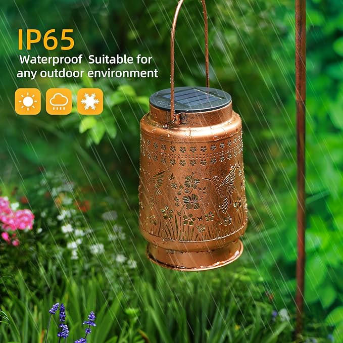 2 Pack Hummingbird Solar Lanterns Outdoor Waterproof Hanging Solar Lights Gifts for Women Metal LED Lanterns Outside for Garden, Yard, Patio, Lawn, Porch