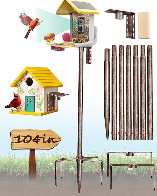 Bird Feeder Pole – 104 Inch Height Bird House Pole with 1-Inch Dia Heavy Duty for Birdfeeders, Feeding Stand with Mount Kit for Outdoor, Slip-Fit Connection, Copper Brushed
