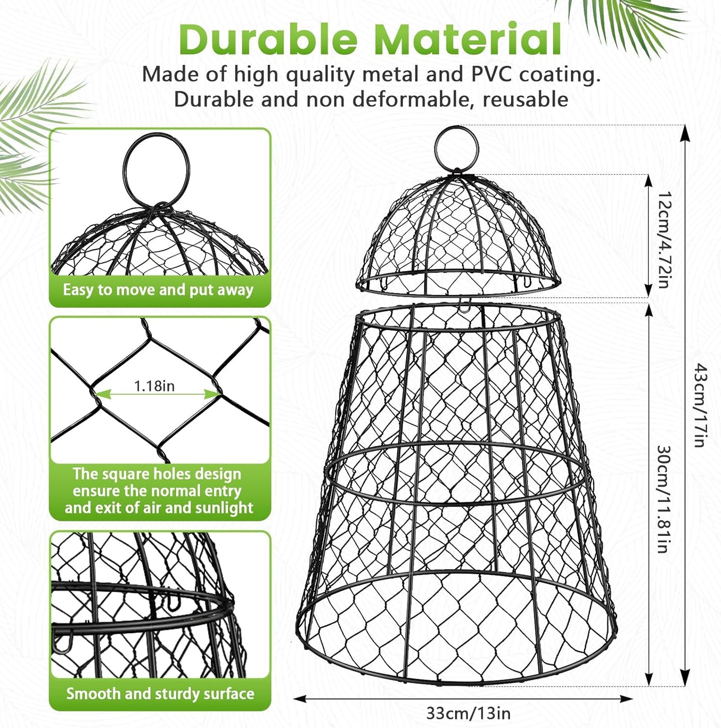 6 Pcs Garden Cloches for Plants, Metal Extra Large Chicken Wire Cloche Plant Covers, Garden Netting Plant Protectors from Animals to Keep Squirrel, Rabbit, Chicken and Bird Out 17" H x 13" D Black