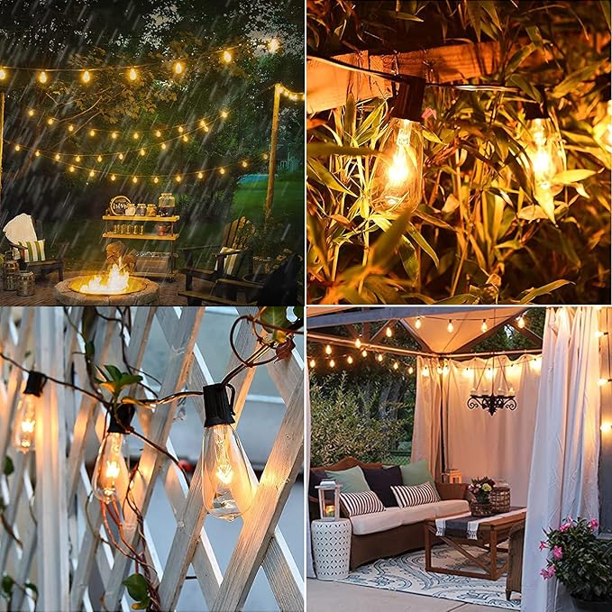 GOOTHY Outdoor String Lights 45Ft ST40 Vintage Patio Lights with 32 Edison Bulb (2 Spare), Backyard Lights UL Listed for Indoor Outdoor Party Balcony Markets Garden Decor, 7W/ E17 Screw Base- Black