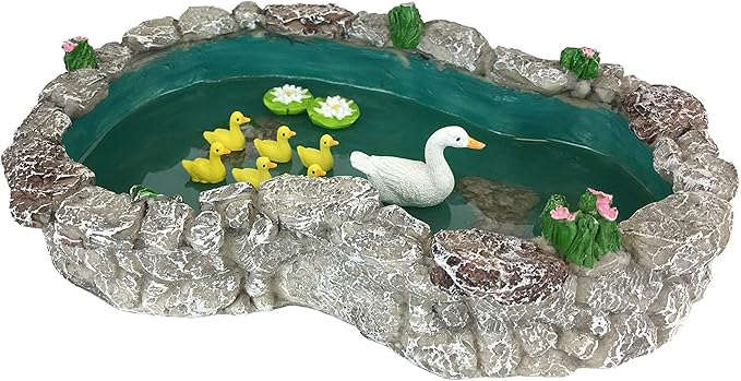 GlitZGlam Duck Pond -Mother and Ducklings! A Miniature Duck Pond for a Miniature Fairy Garden and Miniature Garden Accessories