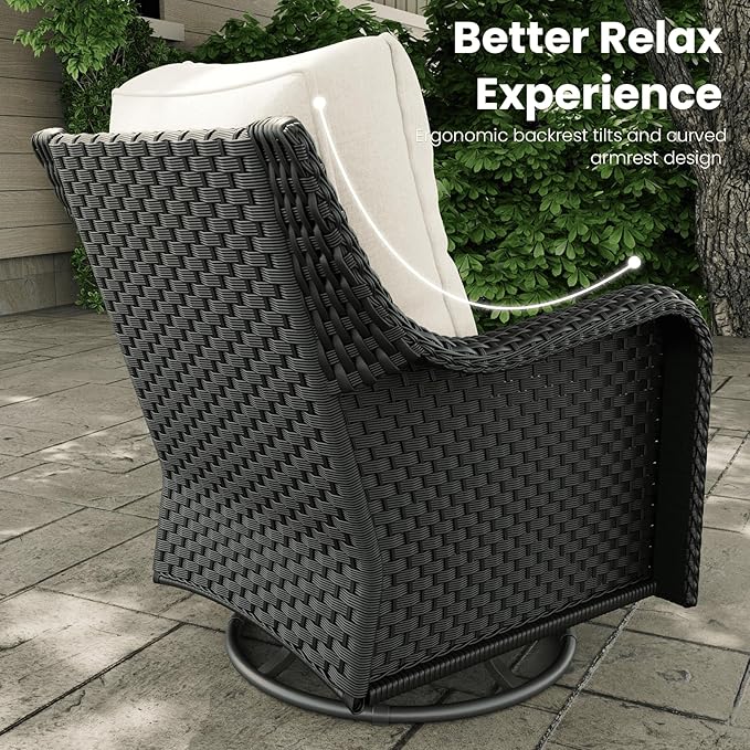 8 Pieces Outdoor Patio Furniture Sets with Rocking Swivel Chairs with 6-inch Thick Cushion and Fire Pit Table for Deck Lawn