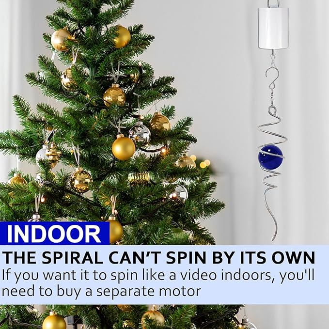 Gazing Ball Spiral Tail Wind Spinner,Decorative Wind Spinner 11inch Tail and 2 inch Glass Orb. Indoor Outdoor Wind Spinner Tail Sun Catcher Garden Decoration-13 inch Height(Dark Blue)