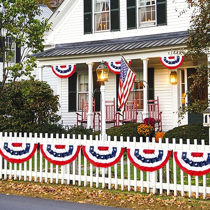 2x4 Ft American Bunting Flags Outdoor, USA Pleated Fan Flag for Outside, 4th of July Decorations Memorial Day Patriotic Flags Bunting Outdoor Indoor Decor (Set of 3)