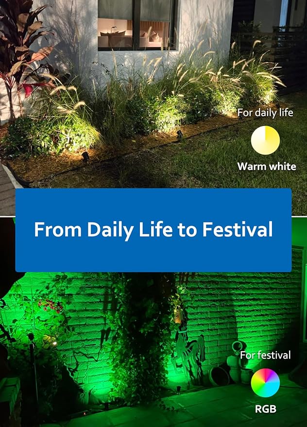 Halloween Christmas Spotlight Outdoor: 12W RGBW LED Spot Lights Outdoor with 16 Color Changing for Yard Garden Decor | 2 Pack of IP65 Waterproof 120V Plug in Landscape Lighting with Remote