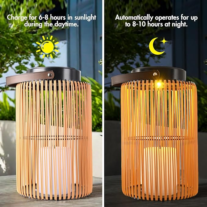 2 Pack Solar Lanterns for Outdoor Waterproof, ZBLUXBZ Outdoor Table Lamp for Outside Hanging Solar Lights, LED Garden Cordless Lights Perfect for Patio and Pathway Lighting (11-inch Height, Yellow)