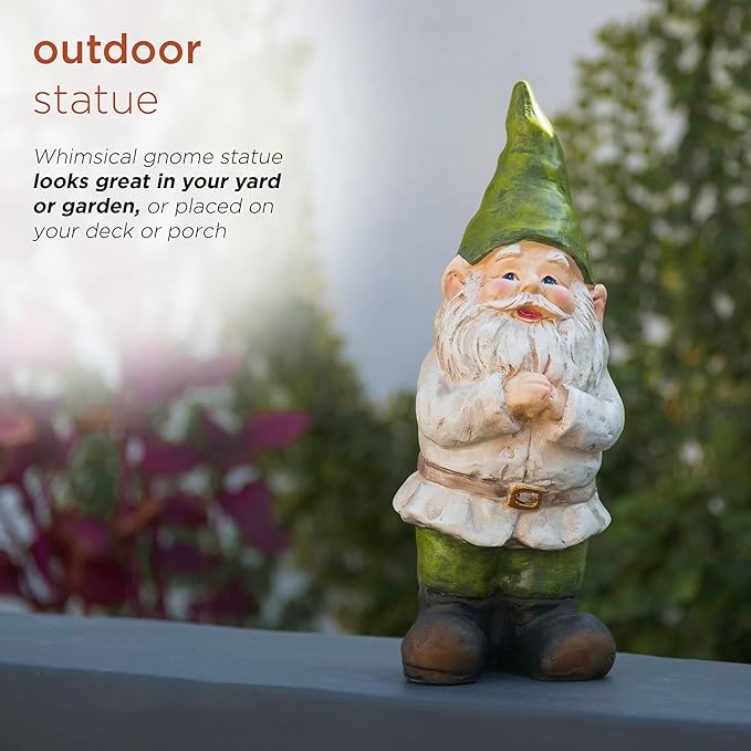 Alpine Corporation 12" Tall Outdoor Garden Gnome Folding Hands Yard Statue Decoration