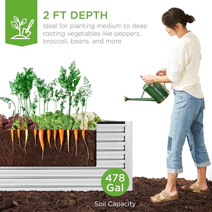 Best Choice Products 8x4x2ft Outdoor Metal Raised Garden Bed, Deep Root Planter Box for Vegetables, Flowers, Herbs, and Succulents w/ 478 Gallon Capacity - Galvanized