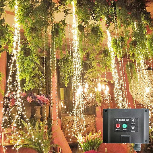 220 LED Solar Firefly Bunch Lights, 8 Flashing Modes, Fairy Copper Wire Waterproof String Lights, Decorative Vine Solar Watering Can Lights, Outdoor Garden Christmas Decor Lights (Warm White)