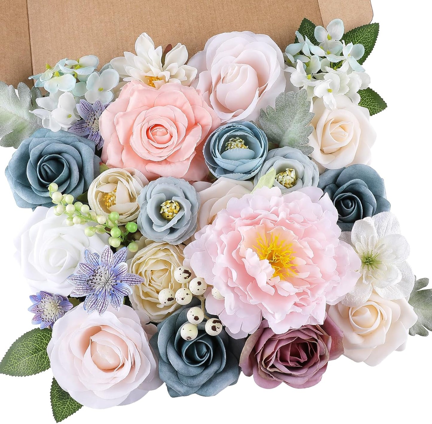 AGIRL Artificial Flowers Combo Silk Pink Roses Fake Flower with Stems for DIY Wedding Bouquets Centerpieces Arrangements Table Chair Decor Baby Shower Home Decor (Blue Pink)