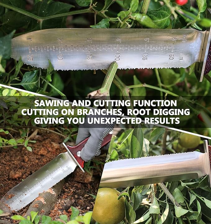 Gardening Hori Hori Garden Knife - Gardening Knife,Soil Knife, Serrated Side Weeding Knife,Digging Knife,Garden Knives With Sheath,Full Tang Hori Hori Knife