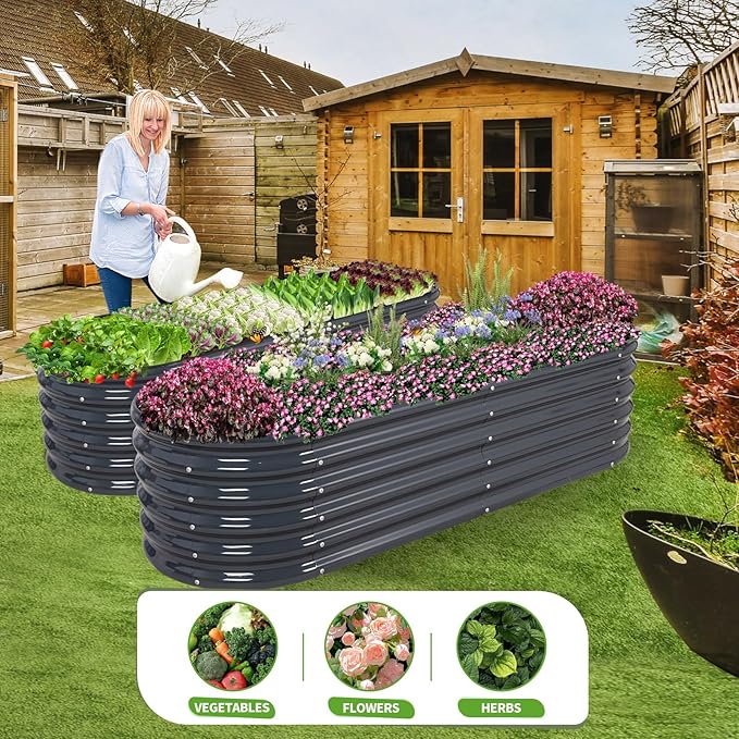 Galvanized Raised Garden Bed Outdoor- Raised Beds for Gardening| Metal Planter Box, Steel Raised Garden Bed Kit with Safety Edging and Gloves for Vegetables, Flower, Herbs (6x2x1.4FT, Gray)