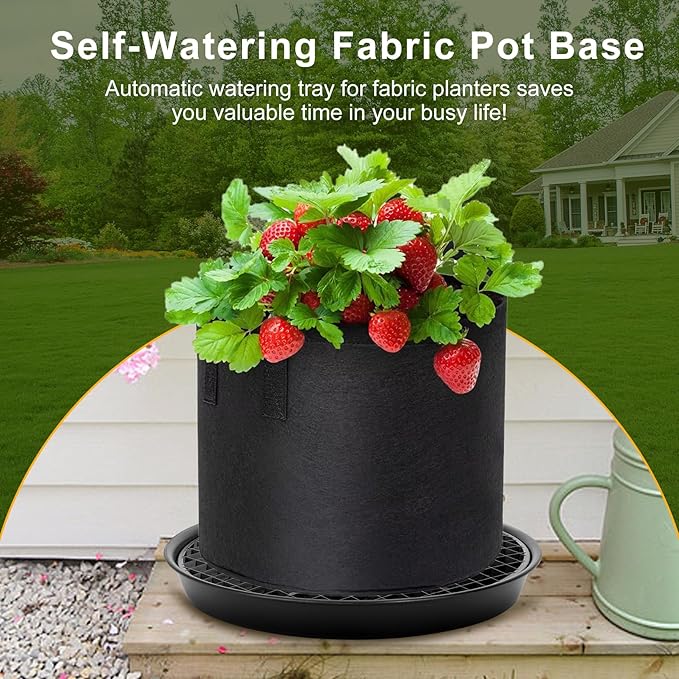 4-Pack Self-Watering Fabric Pot Base, Auto-Irrigation Water Delivery System for Plant Growth Bags, Automatic Watering Plant Saucer for Fabric Planters