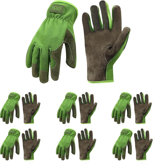 HANDLANDY Leather Work Gloves for Men & Women, Reinforced Durable Garden Gloves, Cowhide Working Glove for Gardening