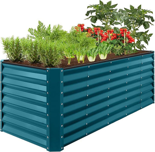 Best Choice Products 8x2x2ft Outdoor Metal Raised Garden Bed, Rectangular Deep Root Planter Box for Vegetables, Flowers, Herbs, and Succulents w/ 239 Gallon Capacity - Peacock Blue