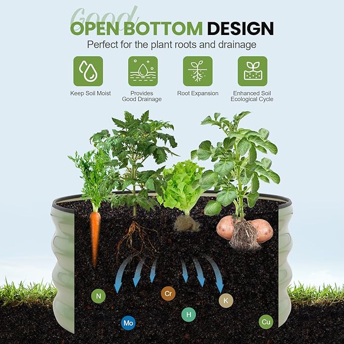 G GOOD GAIN Round Raised Garden Bed - 2Pcs 2x2x1ft Galvanized Steel Planter Boxes Outdoor with Rubber Edge Trim | Metal Raised Beds for Gardening Vegetables Flowers Fruits Herbs (Olive Green)