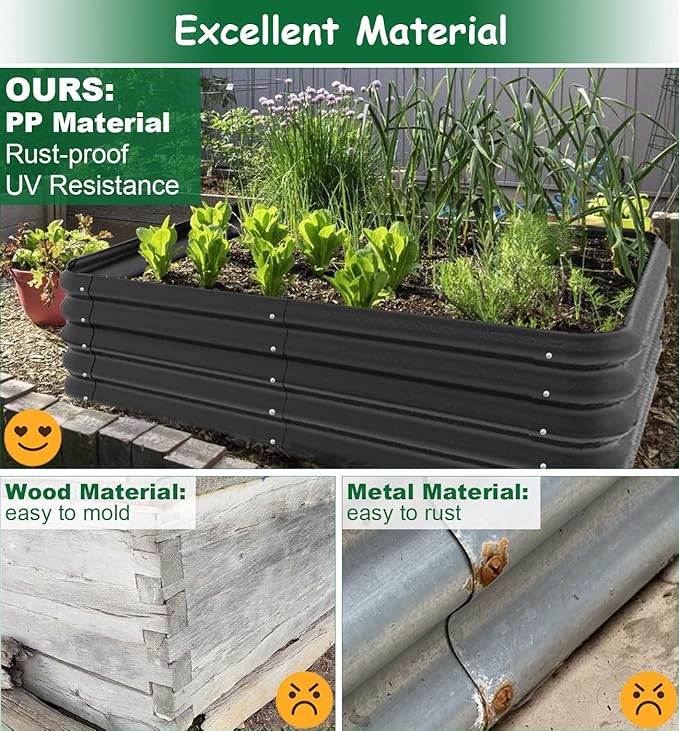 4.3x3x1 FT Raised Garden Bed with Steel Cable, Elevated PP Planter Box Stand for Gardening, Backyard Patio Ground Raised Bed for Planting Vegetables Flower Herb and Succulents, Black