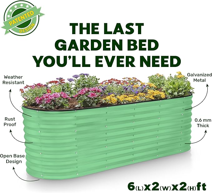 Galvanized Raised Garden Beds Outdoor // 6×2×2 ft Planter Raised Beds for Gardening, Vegetables, Flowers // Large Metal Garden Box (Light Green) // Patented Tool-Free Design